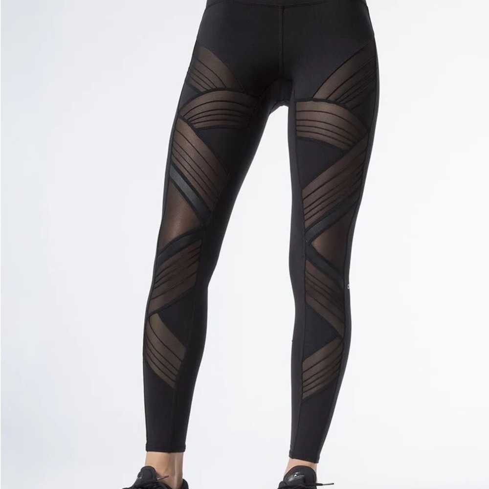 ALO Yoga Black Geometric Mesh Leggings